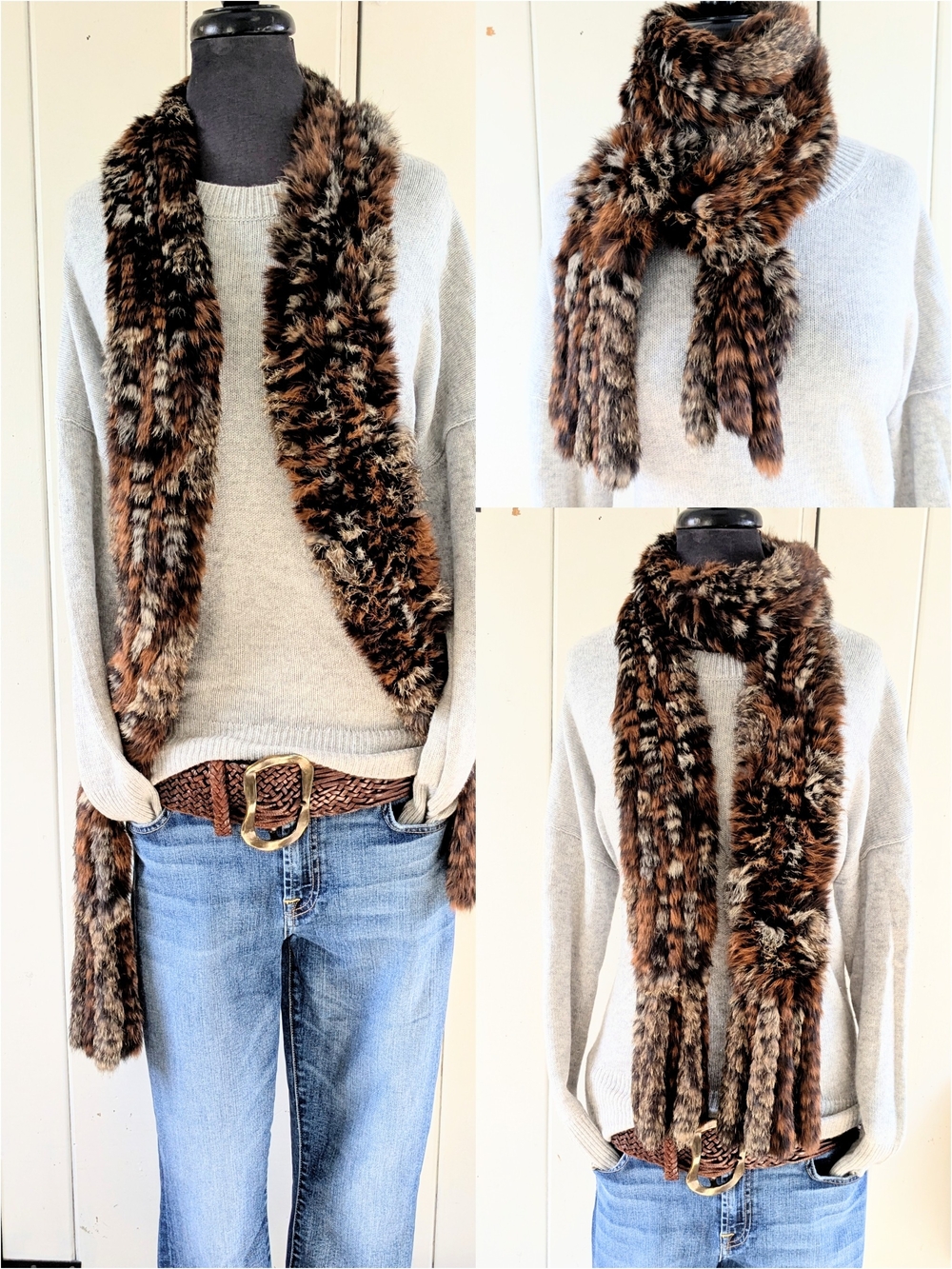 Fur Long Scarf with fur Fringe